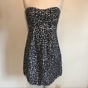 Black/white silk strapless cocktail dress size 6